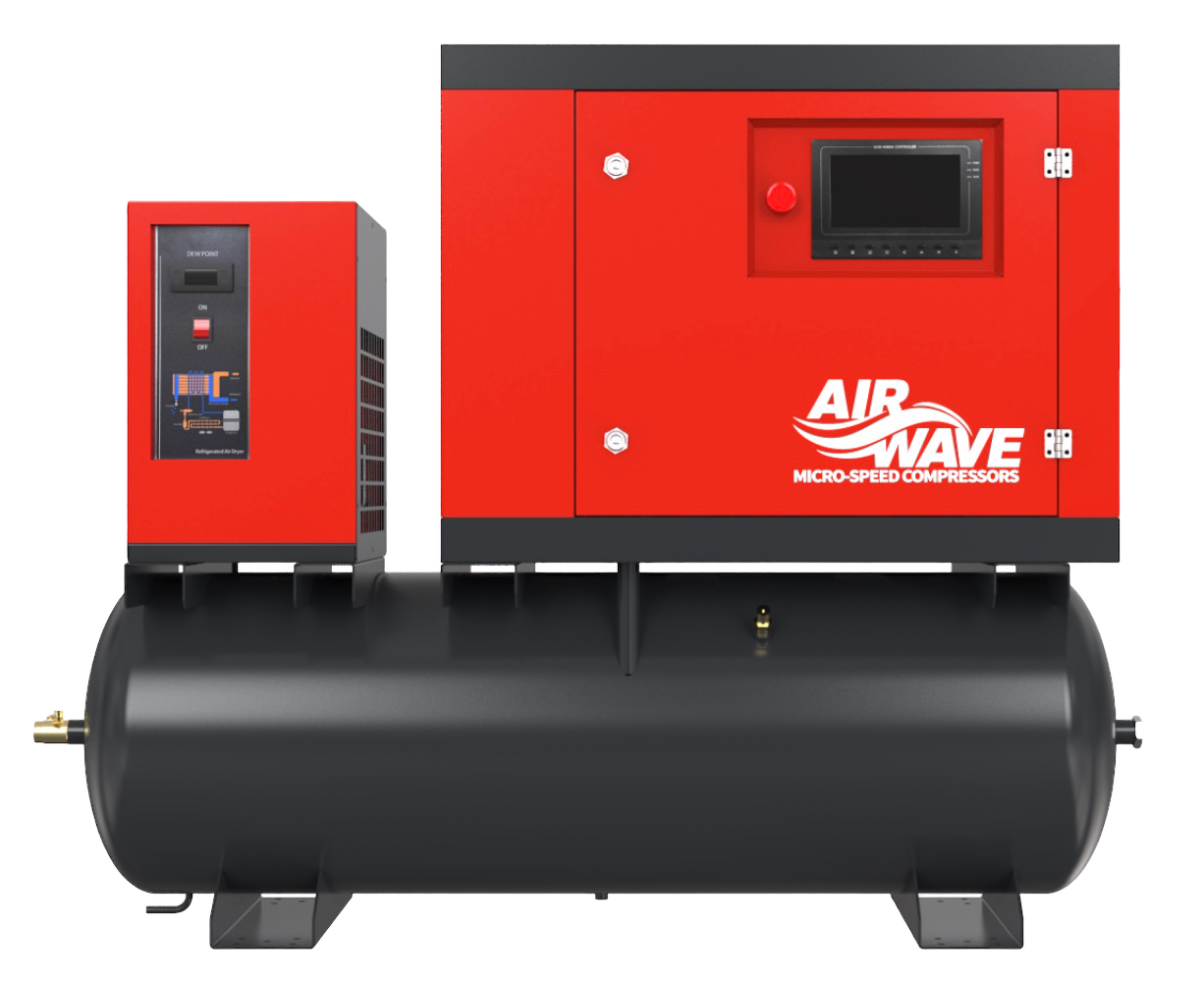 Micro Speed Air Compressor 5_5hp 17 CFM 200L Tank Mounted and Dryer